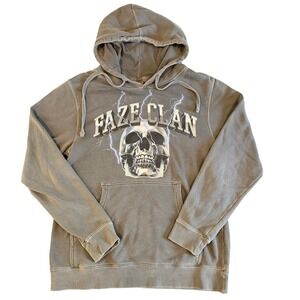 Faze Clan Skull Lightning Hoodie Grey Vintage Wash Gaming Sweatshirt Small